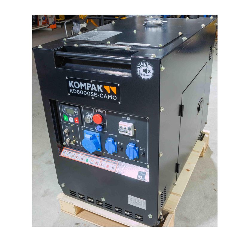 KOMPAK KD8000SE Strømaggregat 6300W - Diesel - Forvarming- ATS - 27 Liter - DEMO-BRUKT