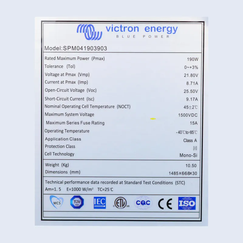 Victron Solcellepanel 190 Watt 1485 x 668 x 30mm
